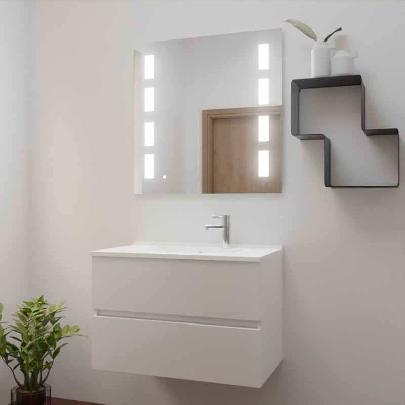 Meuble ROSINOX 80 cm avec plan vasque et miroir PRESTIGE - Blanc Mat