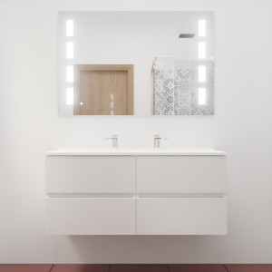 Meuble double vasque ROSINOX 120 cm avec miroir LED PRESTIGE - Blanc Mat