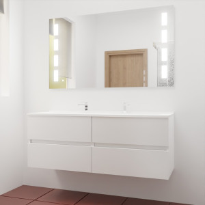 Meuble double vasque ROSINOX 140 cm avec miroir LED PRESTIGE - Blanc Mat