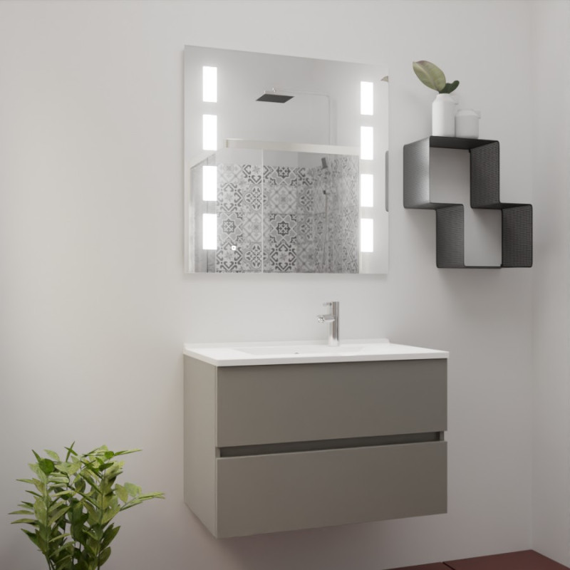 Meuble ROSINOX 80 cm avec plan vasque et miroir PRESTIGE - Gris Mat