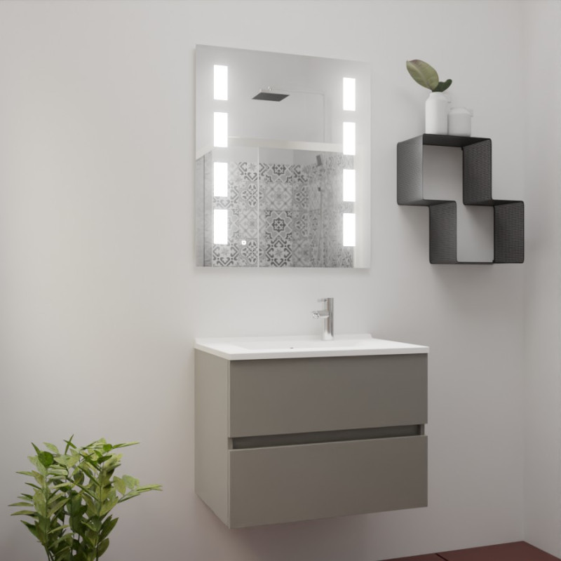 Meuble ROSINOX 70 cm avec plan vasque et miroir PRESTIGE - Gris Mat