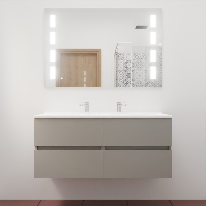 Meuble double vasque ROSINOX 120 cm avec miroir LED PRESTIGE - Gris Mat