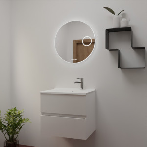 Meuble ROSINOX 60 cm avec plan vasque et miroir - Blanc Mat
