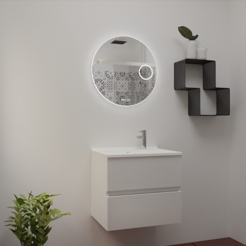 Meuble ROSINOX 60 cm avec plan vasque et miroir - Blanc Mat