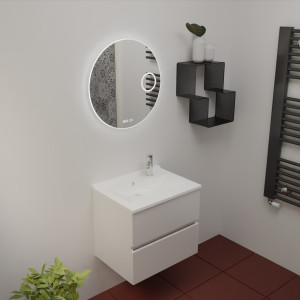Meuble ROSINOX 60 cm avec plan vasque et miroir - Blanc Mat