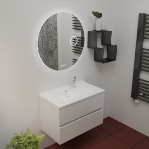 Meuble ROSINOX 80 cm avec plan vasque et miroir Rondinara - Blanc Mat