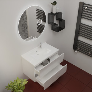 Meuble ROSINOX 80 cm avec plan vasque et miroir Rondinara - Blanc Mat