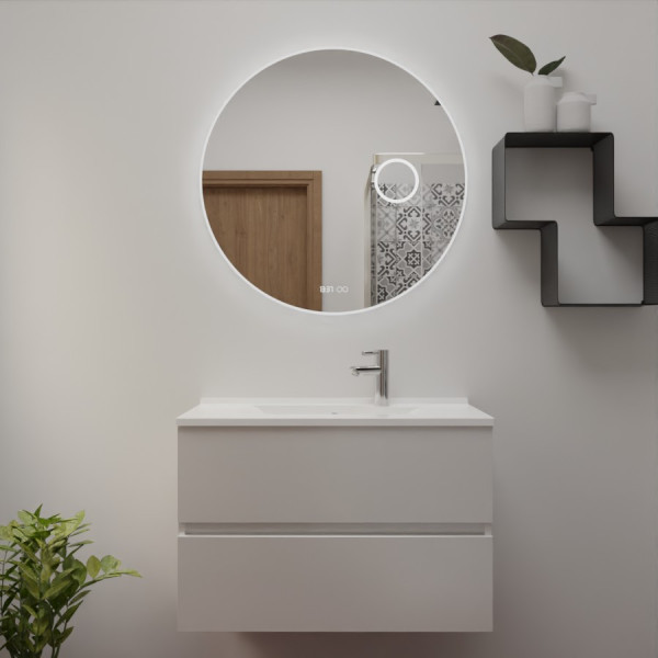 Meuble ROSINOX 80 cm avec plan vasque et miroir Rondinara - Blanc Mat