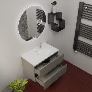 Meuble ROSINOX 80 cm avec plan vasque et miroir Rondinara - Gris Mat