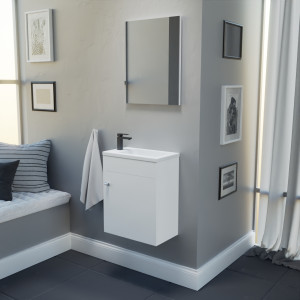 Meuble lave-mains LILA 44x26 cm avec vasque et miroir - Blanc