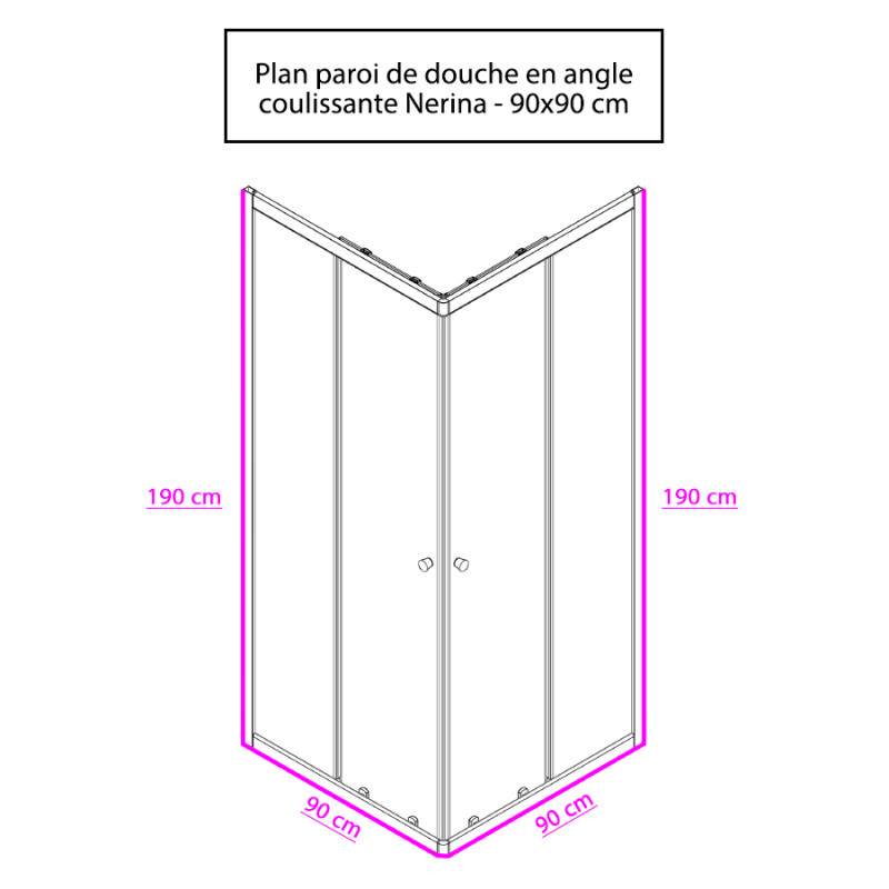 Porte de douche d'angle avec 2 coulissants NERINA - 90x90 cm 