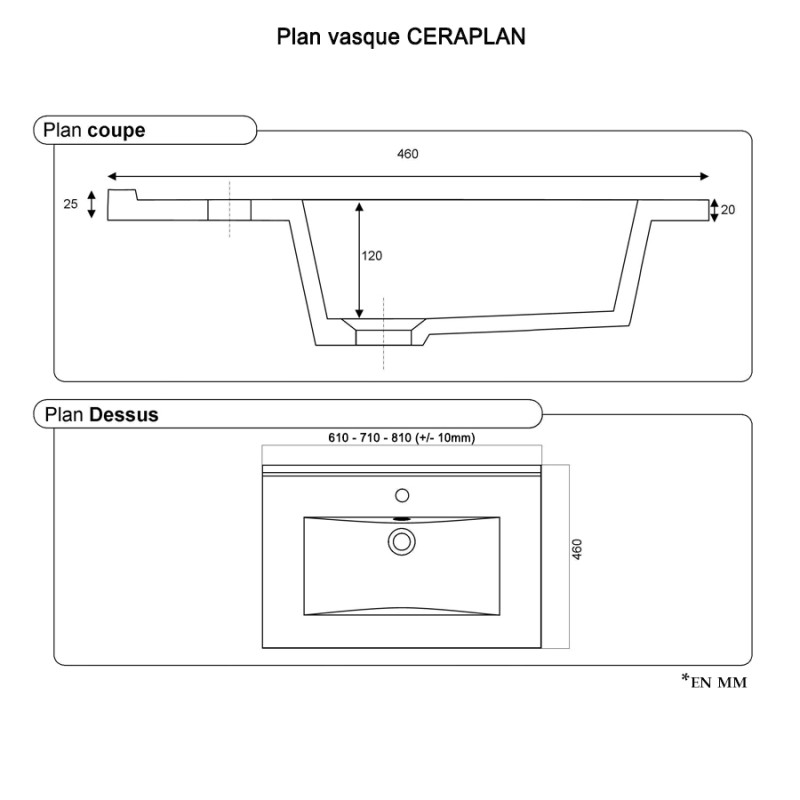 Plan vasque en céramique CERAPLAN - 60 cm