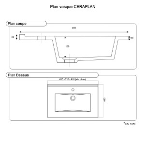 Plan vasque en céramique CERAPLAN - 70 cm