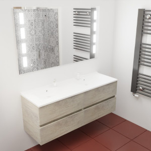 Ensemble meuble double vasque 140 cm ROSINOX Chêne avec miroir LED PRESTIGE 