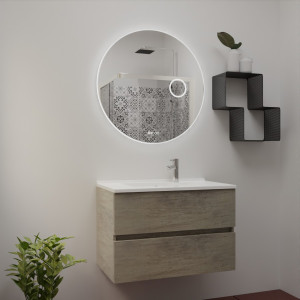 Meuble salle de bain ROSINOX 80 cm coloris Chêne avec plan vasque et miroir RONDINARA