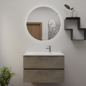 Meuble salle de bain ROSINOX 80 cm coloris Chêne avec plan vasque et miroir RONDINARA