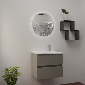 Meuble salle de bain ROSINOX 60 cm Gris mat avec plan simple vasque et miroir RONDINARA 