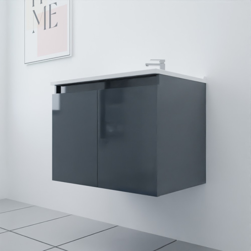 Meuble salle de bain 70 cm avec plan simple vasque PROLINE couleur gris anthracite