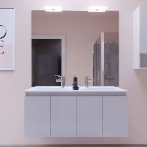 Meuble PROLINE 120 cm avec plan double vasque et miroir - Blanc brillant
