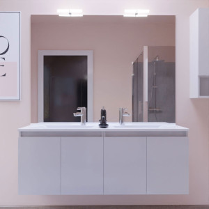 Meuble PROLINE 140 cm avec plan double vasque et miroir - Blanc brillant