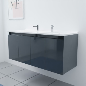 Meuble double vasque 120 cm PROLINE gris brillant