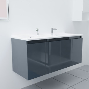 Meuble double vasque 120 cm PROLINE gris brillant