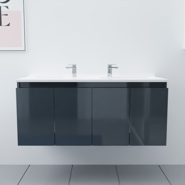 Meuble double vasque 120 cm PROLINE gris brillant