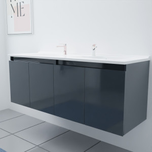 Meuble double vasque 140 cm PROLINE gris brillant