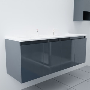Meuble double vasque 140 cm PROLINE gris brillant