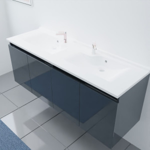 Meuble double vasque 140 cm PROLINE gris brillant