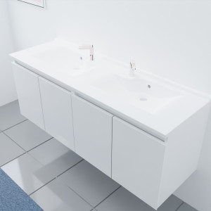 Meuble double vasque 140 cm PROLINE Blanc brillant