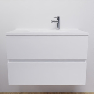 Meuble salle de bain suspendu ROSALY 80 cm - Blanc brillant