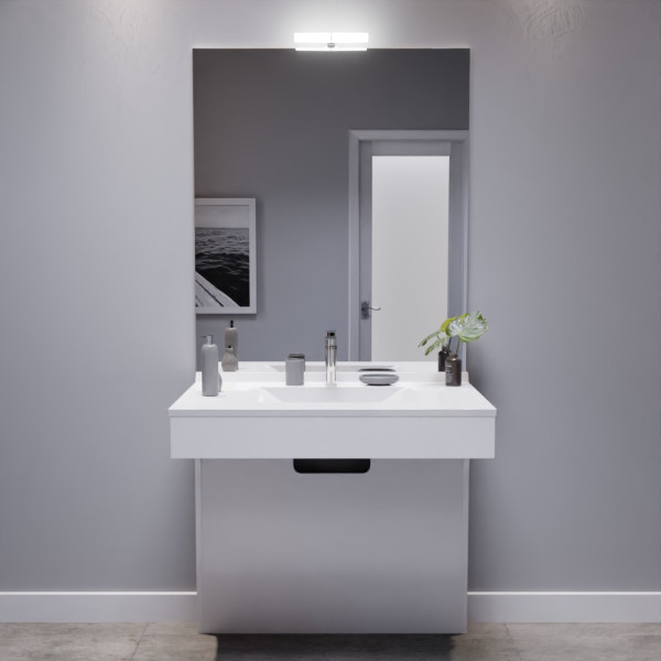 Meuble vasque adapté PMR 90 cm EPURE blanc brillant avec miroir et applique LED
