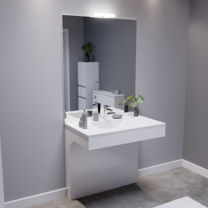 Meuble vasque adapté PMR 90 cm EPURE blanc brillant avec miroir et applique LED