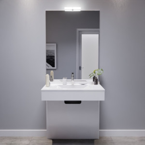 Meuble vasque adapté PMR 80 cm EPURE blanc brillant avec miroir et applique LED