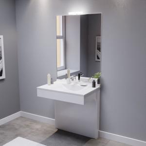 Meuble vasque adapté PMR 80 cm EPURE blanc brillant avec miroir et applique LED