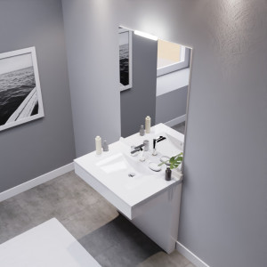 Meuble vasque adapté PMR 80 cm EPURE blanc brillant avec miroir et applique LED