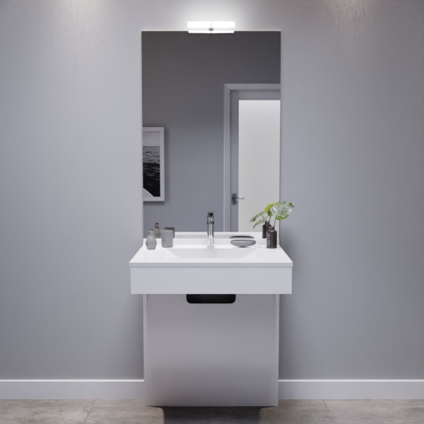 Meuble vasque adapté PMR 70 cm EPURE blanc brillant avec miroir et applique LED