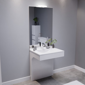 Meuble vasque adapté PMR 70 cm EPURE blanc brillant avec miroir et applique LED