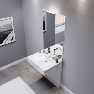 Meuble vasque adapté PMR 70 cm EPURE blanc brillant avec miroir et applique LED