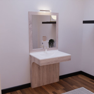 Meuble salle de bain PMR ALTEA 70 cm avec plan vasque et miroir - Décor chêne cambrian oak