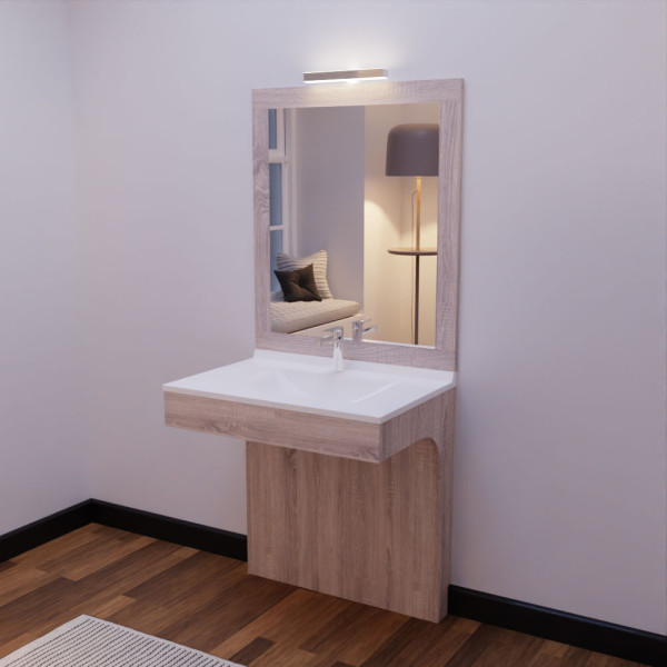 Meuble salle de bain PMR ALTEA 80 cm avec plan vasque et miroir - Décor chêne cambrian oak