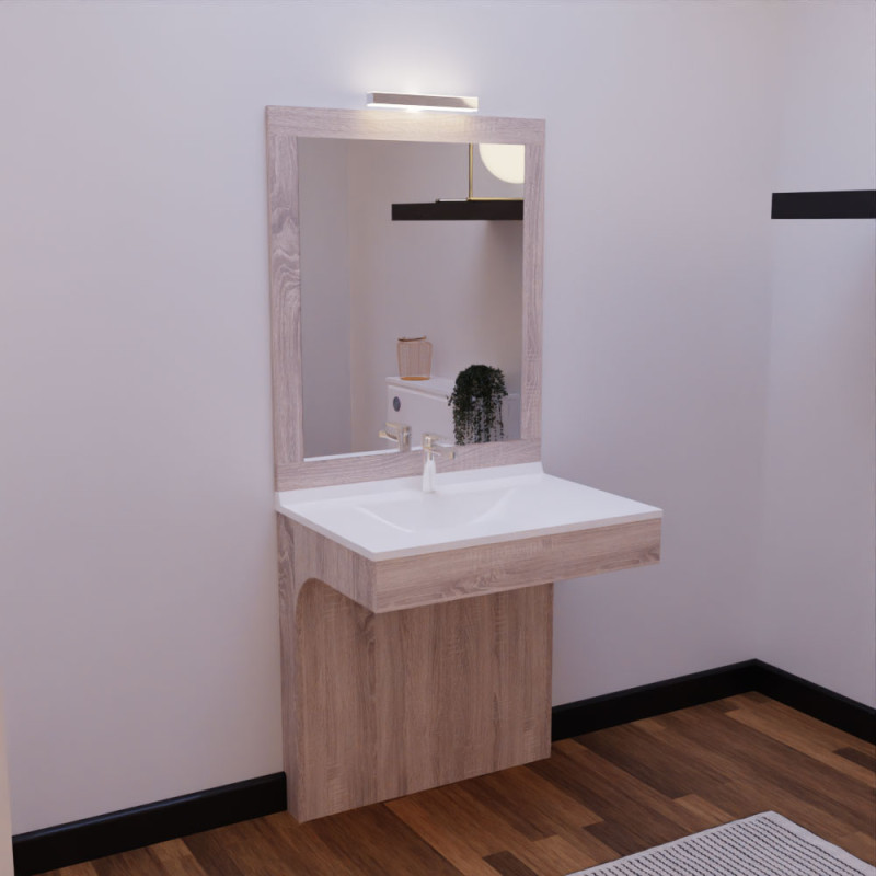 Meuble salle de bain PMR ALTEA 80 cm avec plan vasque et miroir - Décor chêne cambrian oak