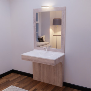 Meuble salle de bain PMR ALTEA 90 cm avec plan vasque et miroir - Décor chêne cambrian oak