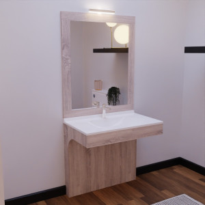 Meuble salle de bain PMR ALTEA 90 cm avec plan vasque et miroir - Décor chêne cambrian oak