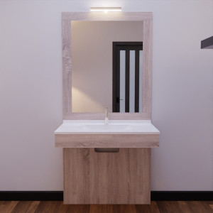Meuble salle de bain PMR ALTEA 90 cm avec plan vasque et miroir - Décor chêne cambrian oak