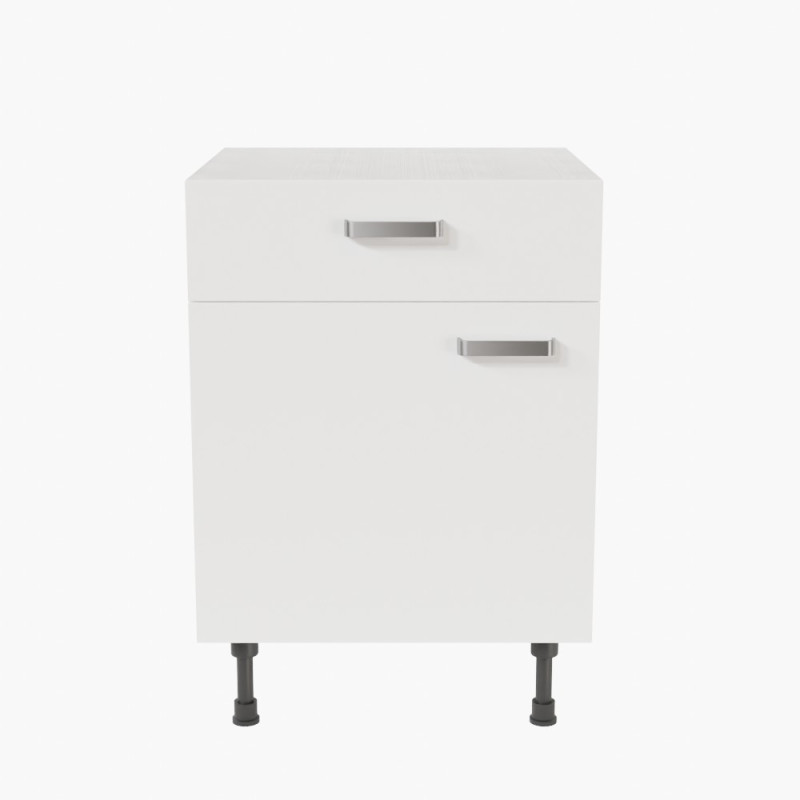 Meuble de cuisine bas - 1 porte + 1 tiroir- 60 cm - Blanc