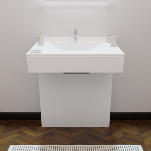 Meuble simple vasque EPURE 70 cm - adapté PMR - laqué blanc brillant
