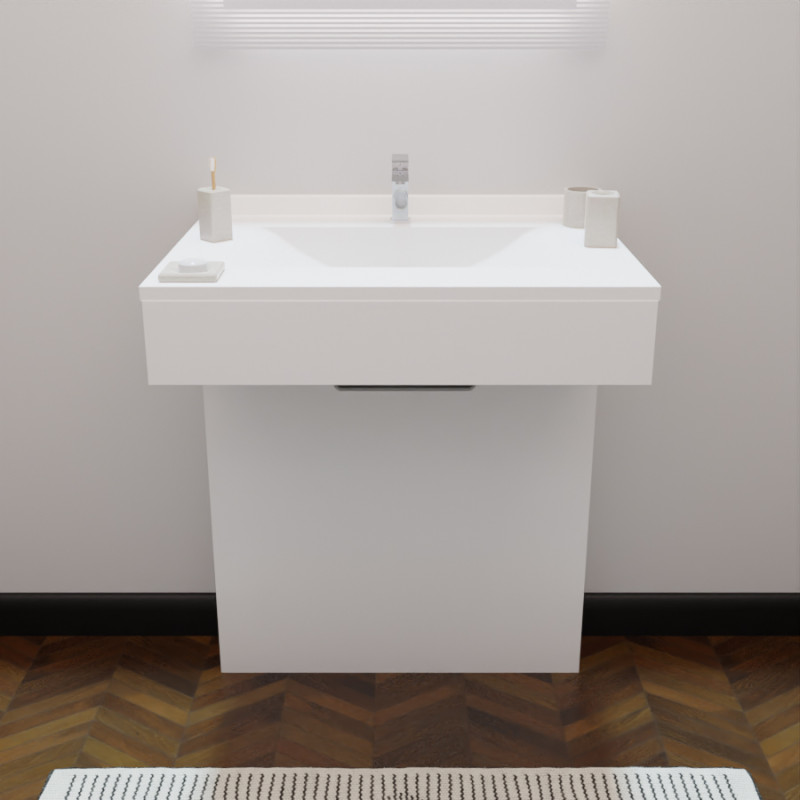 Meuble simple vasque EPURE 70 cm - adapté PMR - laqué blanc brillant