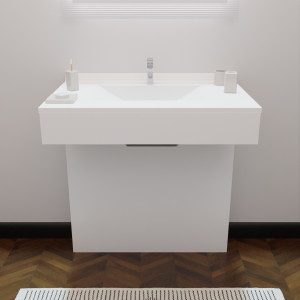 Meuble simple vasque EPURE 80 cm - adapté PMR - laqué blanc brillant 